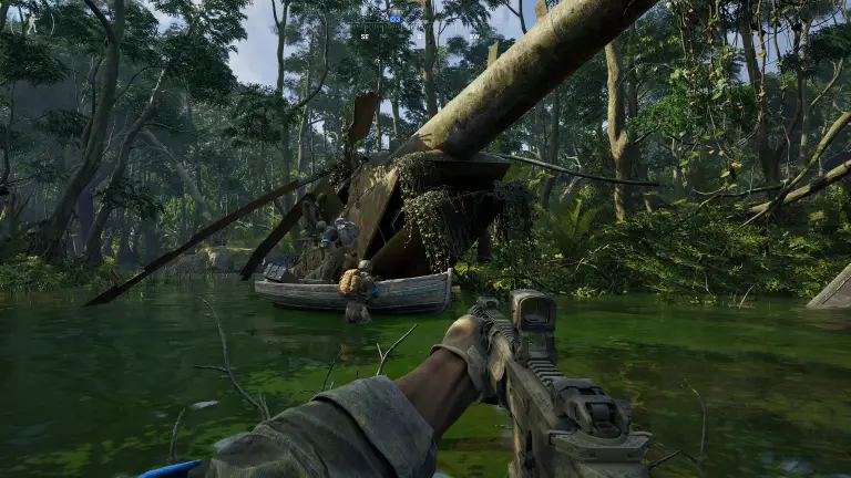 Gray Zone Warfare gameplay screenshot showing a jungle wreck environment